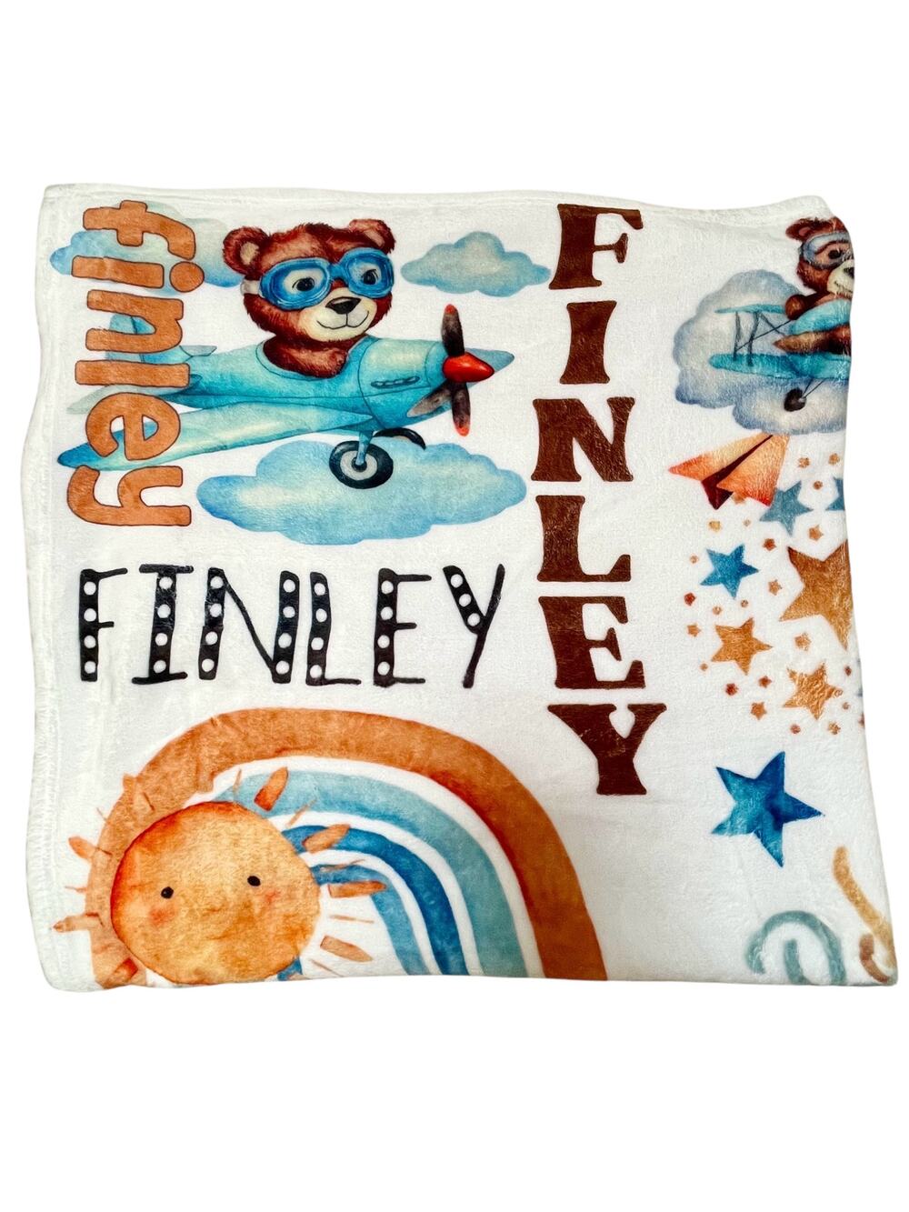 NEW Custom Baby Rainbow Airplane Fleece Blanket - Finley